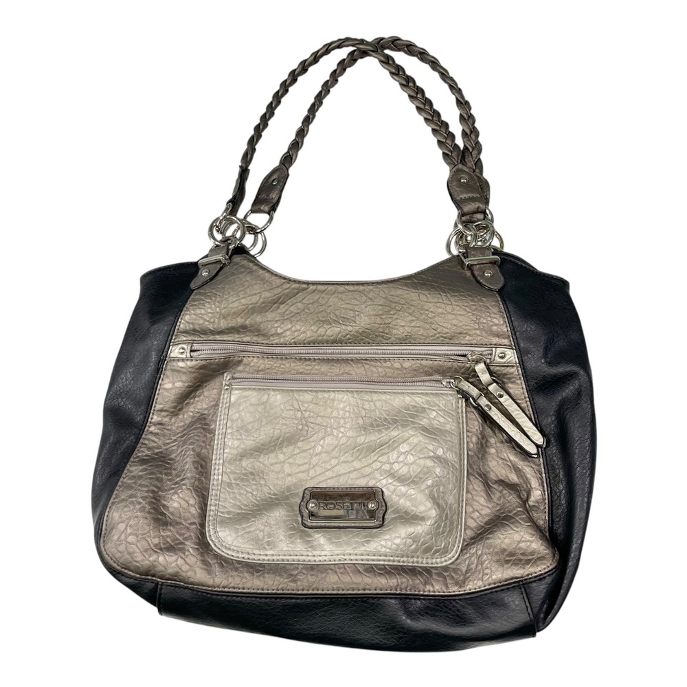 Rosetti Large Black Pewter Shoulder Bag Braided Strap Hobo Metallic Edgy Y2K